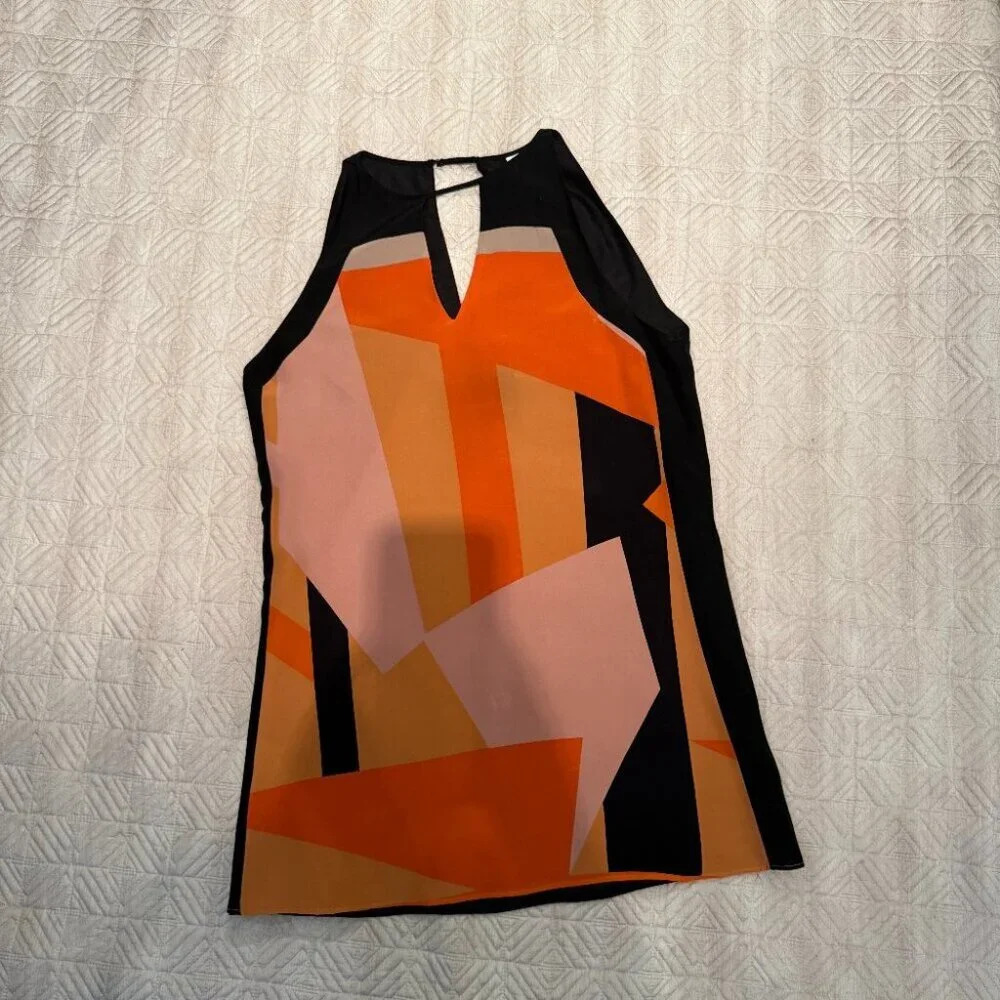 Orange Geometric Print Dress, Parker, US S - Picture 3 of 5
